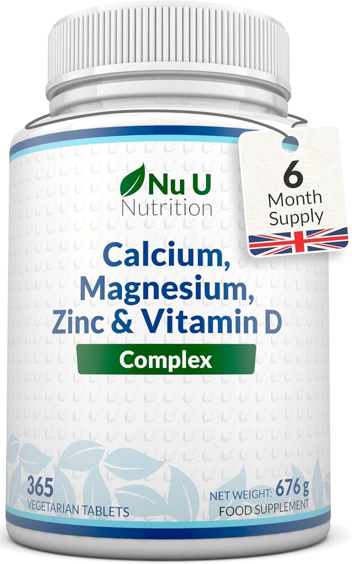 Calcium Magnesium Zinc & Vitamin D Supplement - 365 Vegetarian Tablets - High Strength Osteo Complex with Selenium, Copper, Manganese & Boron - 6 Month Supply -