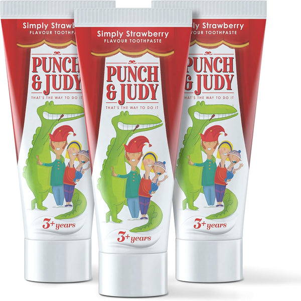 Punch & Judy Kids Toothpaste - Simply Strawberry Flavour, 3+ Years, Fluoride, Sugar Free (3 X 50Ml)