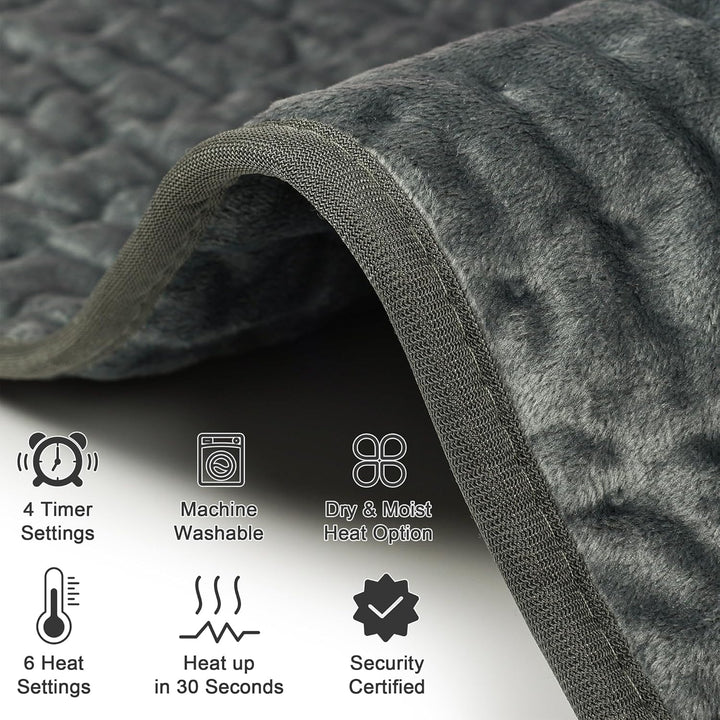 Heating Pad, Electric Heat Pad for Back Neck Shoulders, Heat Pad with 6 Levels Heating,4 Time Settings