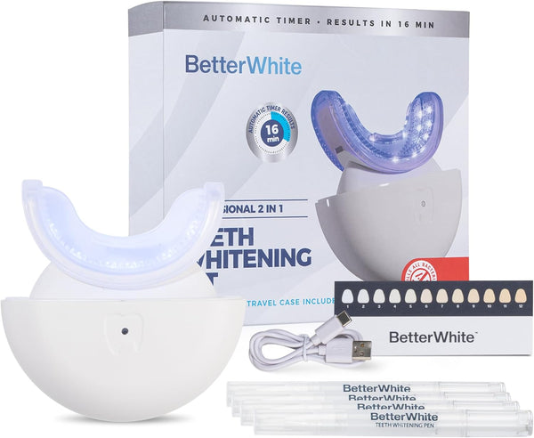 LED Teeth Whitening Kit with 4 Gel Syringes & Case | Formulated by Dentists | Professional Tooth Whitening for Sensitive Teeth | Enamel-Safe and Clinically Tested