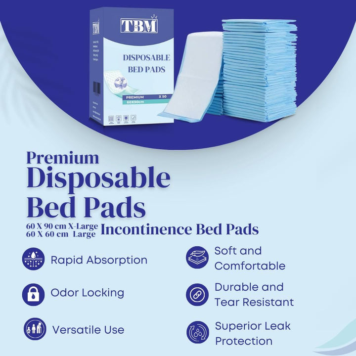 50 X Disposable Incontinence Bed Pads 60 X 60 | Absorbent Underpads, Bed Mats, Incontinence Pads, Incontinence Sheets, Bed Pads, Premium Incontinence Bed Sheets