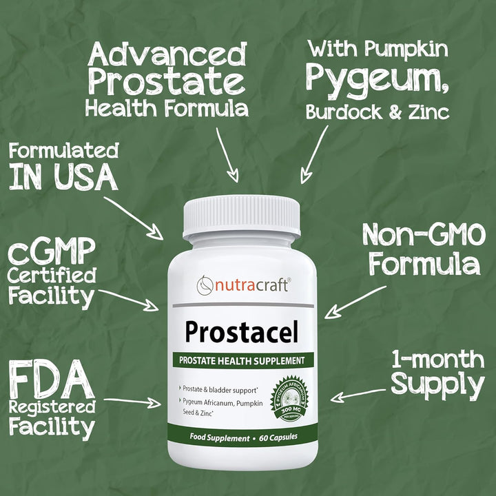 Prostacel Prostate Support Supplement for Men | Beta Sitosterol, Pygeum, Pumpkin Seed, Burdock, Juniper, Zinc & More | Bladder Health & Urinary Flow | USA Made, 3Rd Party Tested | 60 Vege Capsules