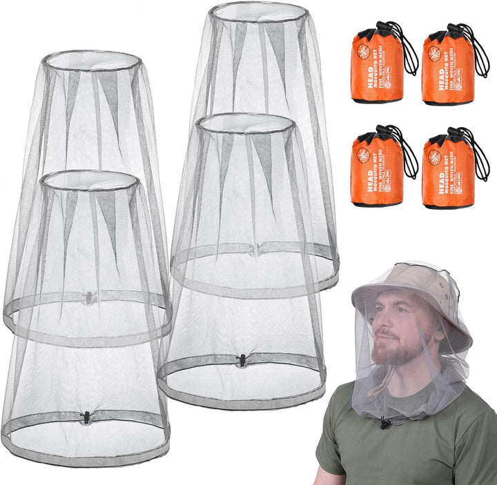 Midge Head Net, Mosquito Head Protecting Net with Storage Bag, Mosquito Head Net Face Mesh, Fine Mesh Insect Netting Cover for Outdoor, Hiking, Camping, Climbing, Walking, Fishing (Grey, 2PCS)