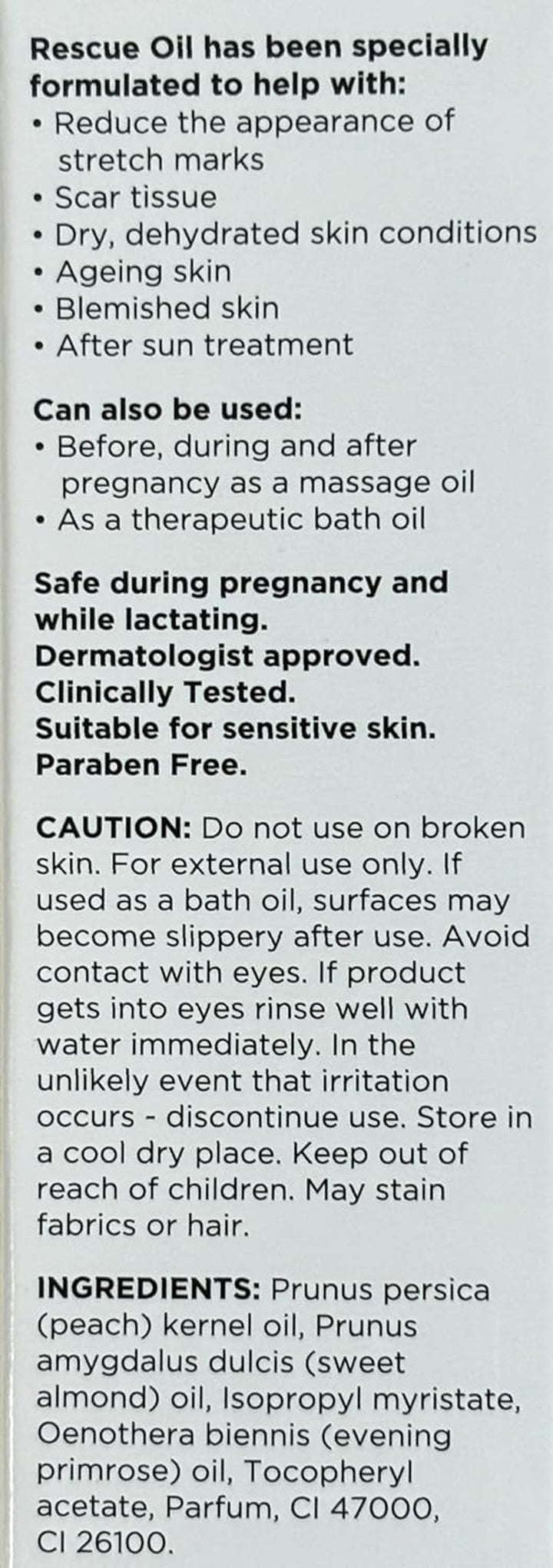 Derma V10 Rescue Oil, Reduce Appearance of Stretch Marks Scar Tissue, Dry, Dehydrated Skin, after Sun, Ageing, Blemishes, Clinically Tested, Paraben Free, Vegan Friendly, Made in the UK