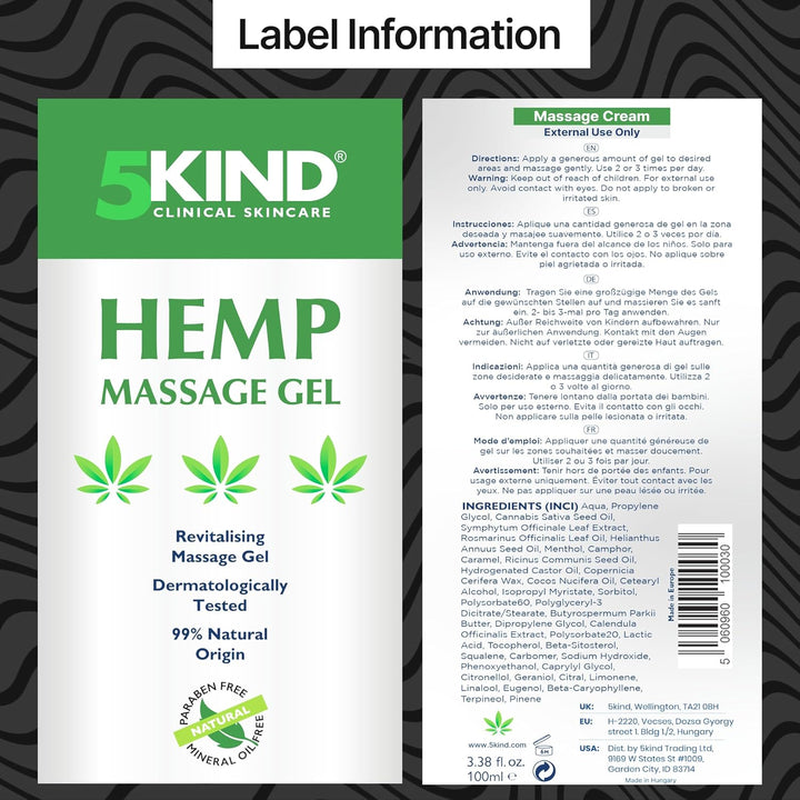 Hemp Active Gel 100Ml - High Strength Formula - Natural Hemp Massage Gel for Back, Muscles, Feet, Knees, Neck & Shoulders - Muscle Rub Rich in Natural Extracts