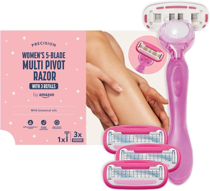 Women'S 5 Blade Razor with Multi Axis Pivot Handle + 3 Refills