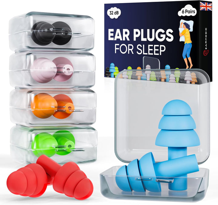Ear Plugs for Sleep - 6 Pairs Soft Silicone Reusable Noise Cancelling Earplugs for Side Sleepers & Snoring