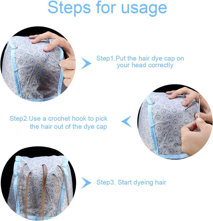 Hair Coloring Highlighting Cap, 2 Hair Disposable Tipping Frosting Cap with 2 Hook and Hair Coloring Brush for Dyeing Hair Salon Home Use