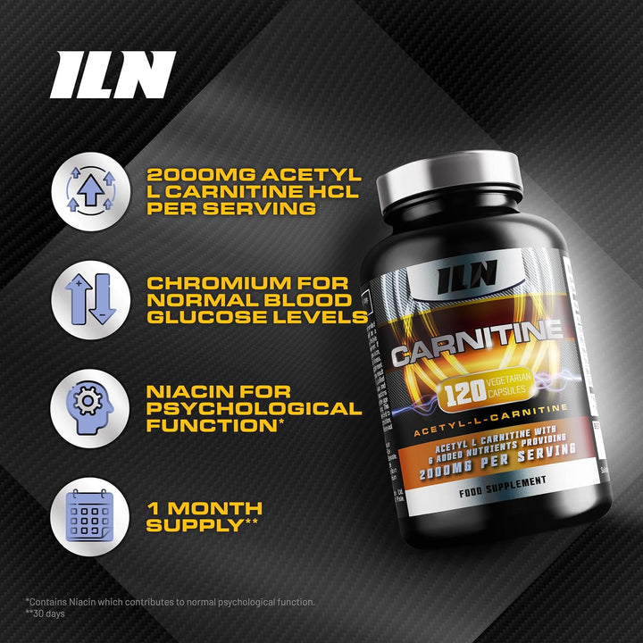 Acetyl L Carnitine Capsules - 2000Mg Acetyl L-Carnitine X 30 Servings - Carnitine plus 6 Added Nutrients (120 Vegetarian Capsules)