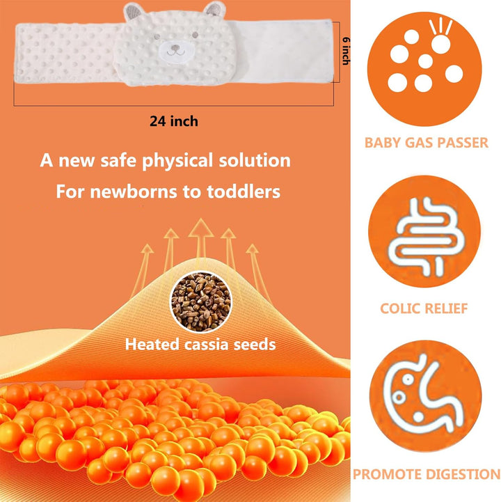 Baby Colic and Gas Relief - Cassia Seed Heated Tummy Wrap,Baby Heating Pad Swaddle Belt Relieves and Soothes Gas,Bloating and Upset Stomach (Beige)