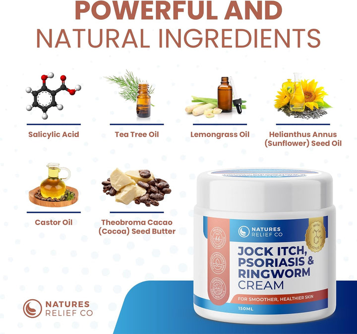 Jock Itch, Psoriasis & Ringworm Cream | Itch Relief | Reduce Scaling | Soothe Irritation | Hydrating Skin Care | 150Ml