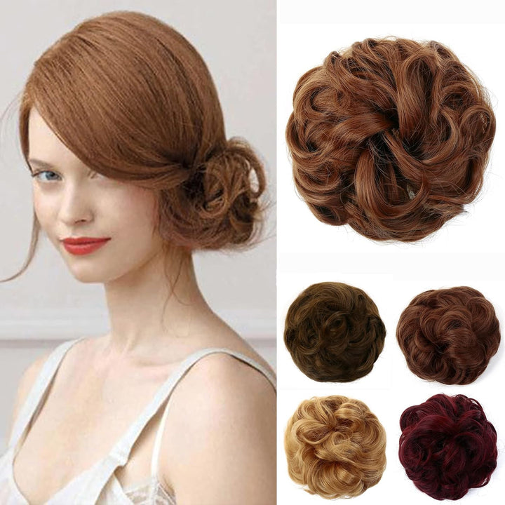 Messy Hair Bun Curly Wavy Hair Scrunchies Accessories Pieces for Women Girls Synthetic Chignons (Dark Brown)