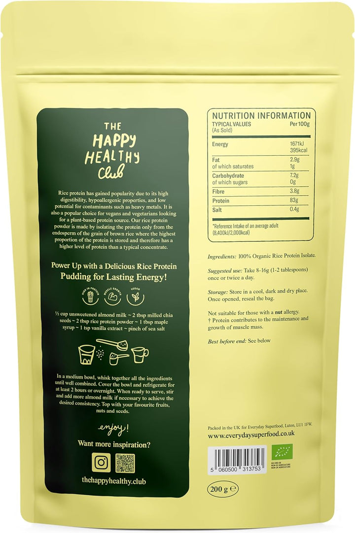 Organic Rice Protein Powder, 200G, 80% Protein, Unflavoured, Vegan & Kosher
