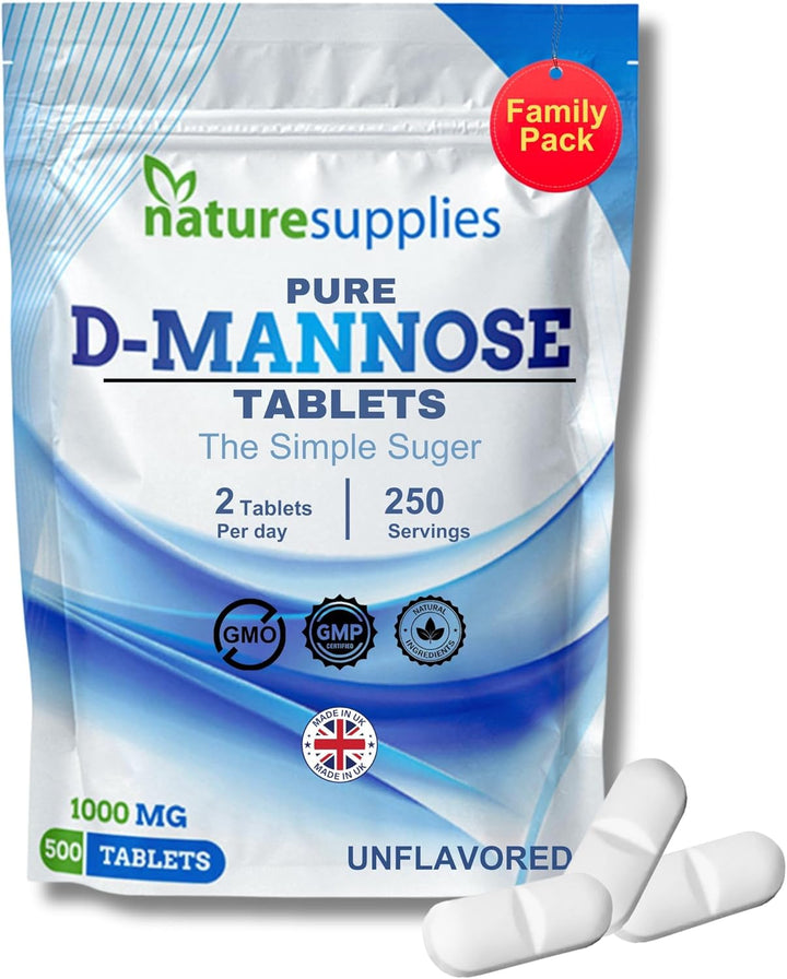 D Mannose Tablets 1000Mg - 50 Pack Dmannose Tablets - (Not D Mannose Capsules or Powder) - Suitable for Vegetarians and Vegans - High Strength D-Mannose Supplement from