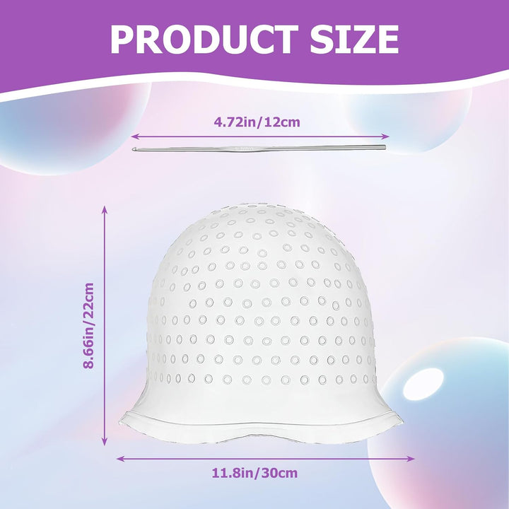 Silicone Highlighting Cap with Pre-Punched Holes, Reusable Professional Unisex Hair Streaking Cap with Hair Picking Hook for Hair Coloring Dyeing Staining, Salon and Home Use (White, 1 Pcs)