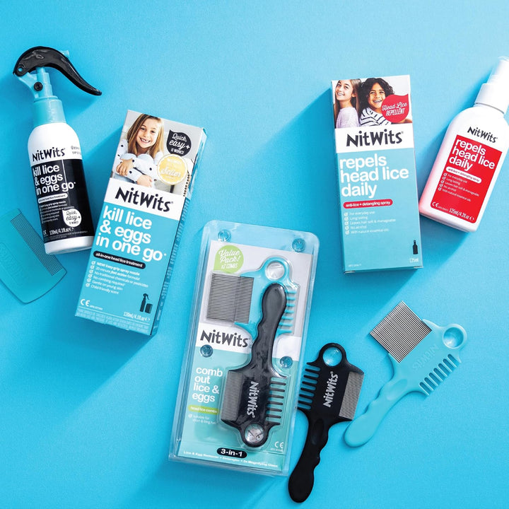 Head Lice & Egg Comb Twin Pack, 3-In-1 Lice Comb, Detangles, Removes Lice & Eggs and Includes 5X Magnifying Glass