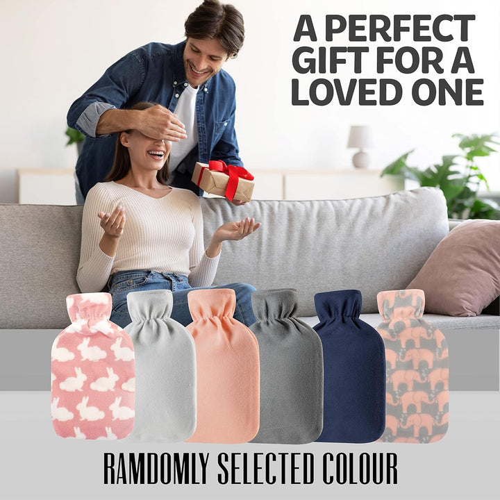 Hot Water Bottle with Soft Fleece Cover - Natural Rubber 2 Litre - British Design - UK Safe Tested