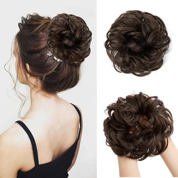 Messy Bun Hair Piece, Wavy Curly Messy Bun Scrunchie, Thick Tousled Hair Pieces for Women Girl(Black）