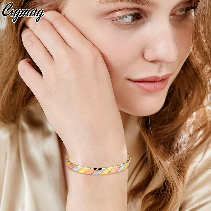 Lymphatic Drainage Copper Bracelet for Women Ultra Strength Magnet Solid Pure Copper Magnetic Bracelet Adjustable Cuff Bangle with Present Box (Tricolour Pattern)