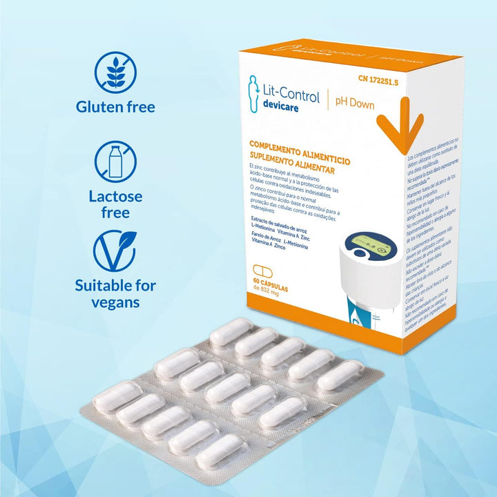 Lit-Control Ph down - Food Supplement to Reduce Kidney Stones - Prevents Crystallization of Urinary Salts - Decreases Urinary Ph - 60 Capsules