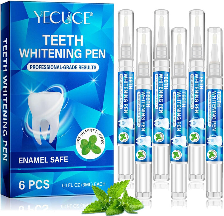Teeth Whitening Pen - Teeth Whitening Gel Essence, 6 PCS Deluxe Kit, 5 Minute Effective Whitener Bleach Pen for Adults, No Sensitivity, Mint