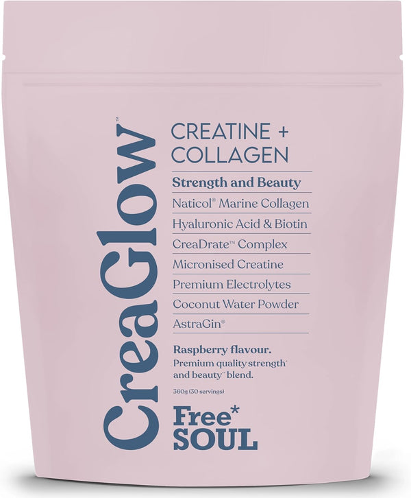 Creaglow™ Naticol Marine Collagen + Creatine Monohydrate + Electrolytes Powder | Glow & Strength All in 1 with Magnesium, Vitamin C, Biotin & Hyaluronic Acid | Raspberry Flavoured |
