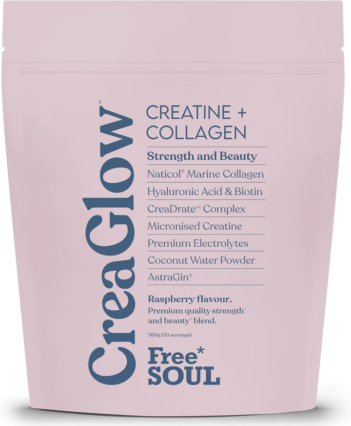 Creaglow™ Naticol Marine Collagen + Creatine Monohydrate + Electrolytes Powder | Glow & Strength All in 1 with Magnesium, Vitamin C, Biotin & Hyaluronic Acid | Raspberry Flavoured |