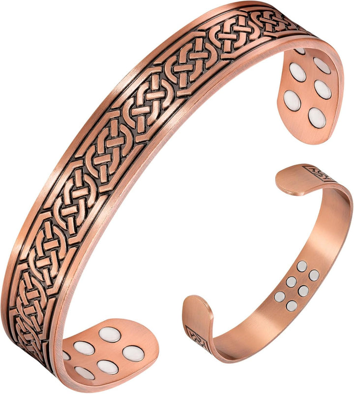 Copper Bracelets for Men Women,Tree of Life and Celtic Knot Design Copper Magnetic Bracelets Cuff Bangle with 12Pcs Powerful Magnets(Each 3800 Gauss), Brazaletes Jewelry with Gift Box