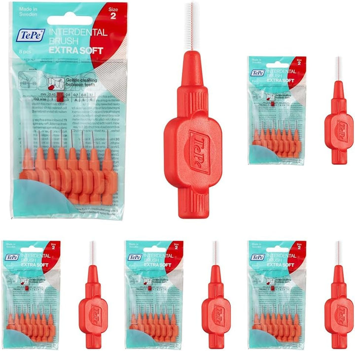 Interdental Brush, Extra Soft, Red, 0.5Mm/Iso 2, 8Pcs, Efficient Cleaning between Teeth, Plaque Remover and Dental Flosser for Narrow Gaps
