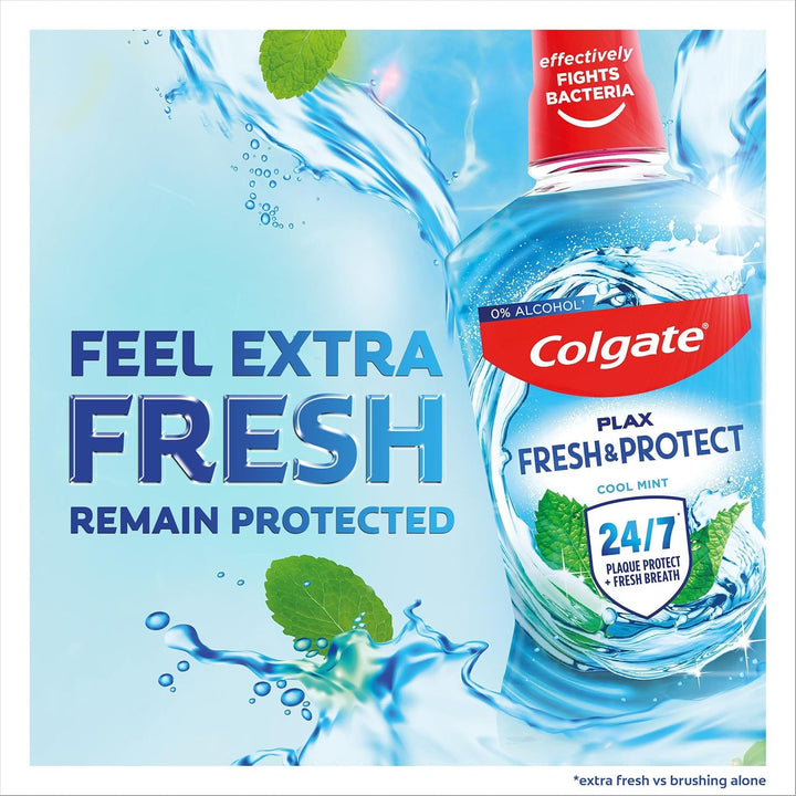Plax Cool Mint Alcohol Free* Mouthwash 1L - Mouthwash Alcohol Free* - Instant Long-Lasting Freshness - No Burn Experience - 24/7 Plaque Protection When Used Twice Daily