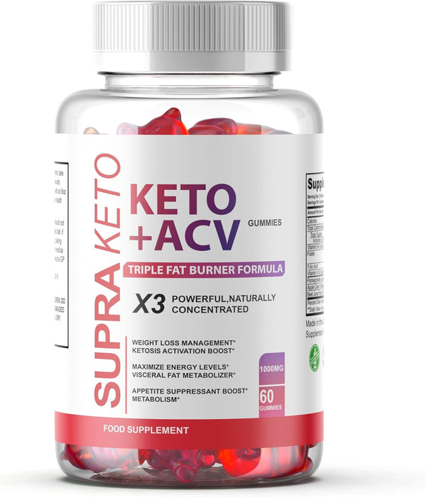 Supra Keto + ACV Gummies, Supports Healthy Weight Loss, Supra Keto UK, 60 Gummies, All Natural Ingedients, 1 Month Supply 1000MG Formula/