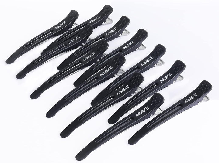 6Pcs Professional Hair Clips for Styling Sectioning, Non Slip No-Trace Duck Billed Hair Clips with Silicone Band, Salon and Home Hair Cutting Clips for Hairdresser, Women, Men - Black 10.9Cm