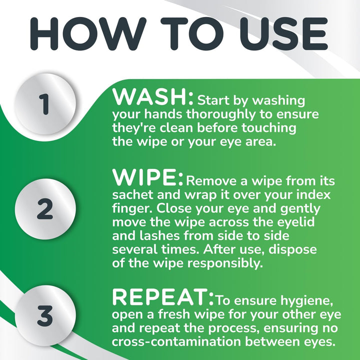 Tea Tree Oil Eyelid Cleansing Wipes - Daily Hygiene & Relief from Blepharitis, Tired and Dry Eyes - 3X20 Pack