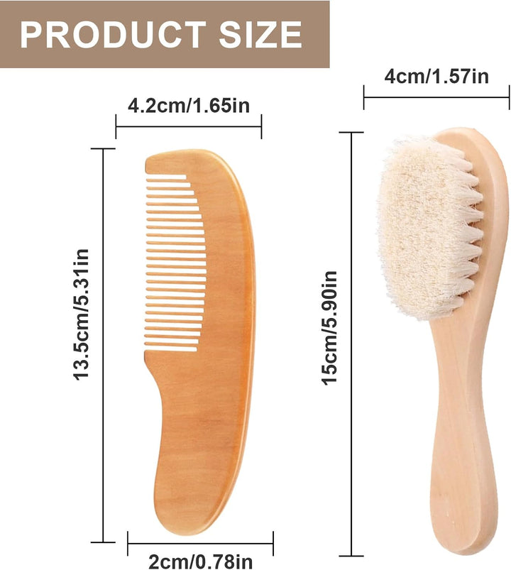 Baby Hair Brush and Comb Set for Newborns, Infants and Toddlers, Brush with Natural Wooden Handle and Super Soft Goat Bristles, Gently Grooms Hair, Maintain Scalp Health, Prevent Cradle Cap