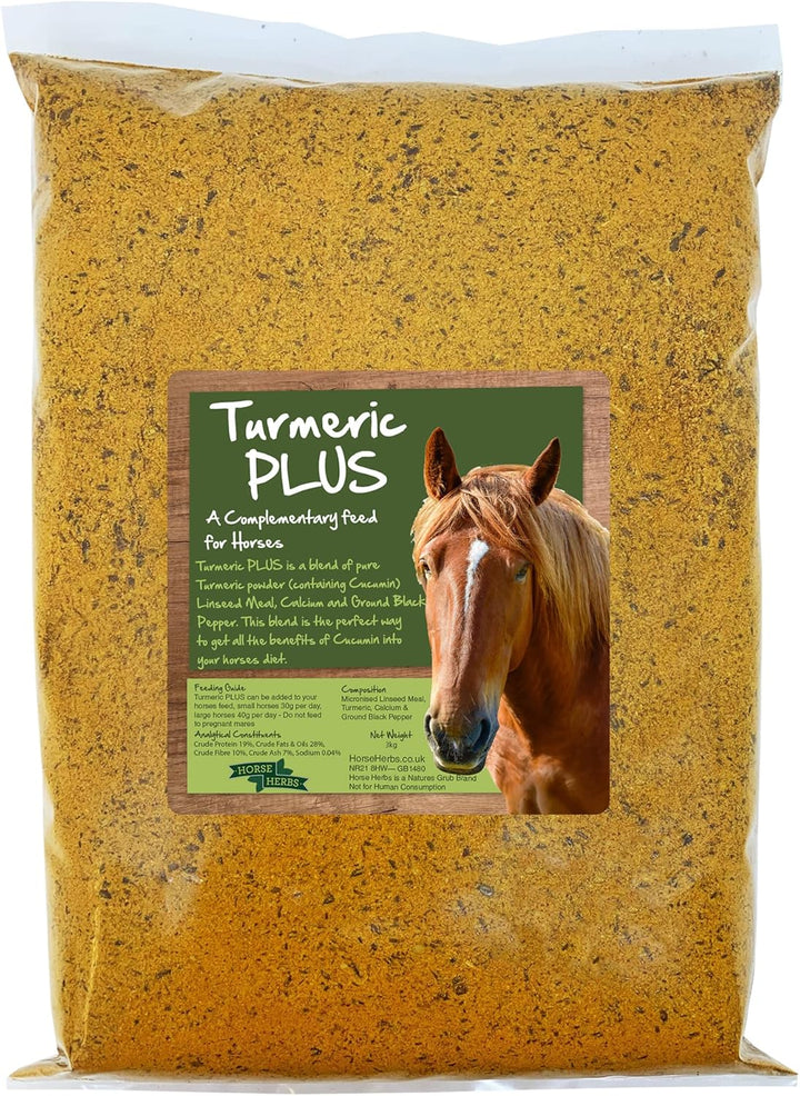 Turmeric plus 1Kg Bag | Natural Feed Supplement for Horses & Ponies, Black Pepper, Micronised Linseed, Equine Care, Pony Boost