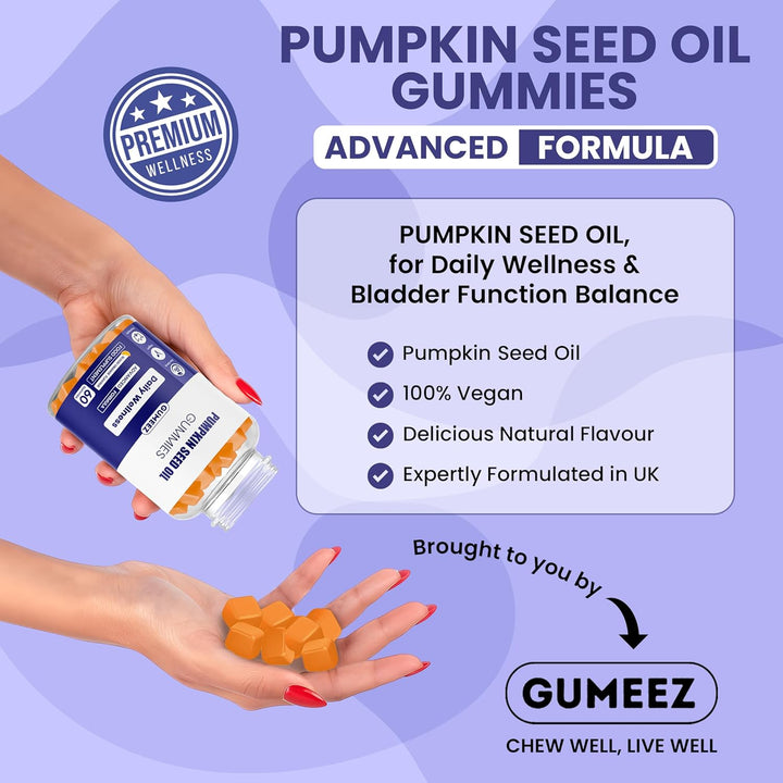 Pumpkin Seed Oil Gummies 2,000Mg - High Strength for Prostate & Bladder Support and Hair & Nails Nourishment - Delicious Blood Orange Flavour - 30 Day Supply - Vegan Food Supplement