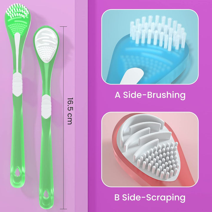 3-Color 3 Pack Adult Tongue Scraper and Tongue Cleaning Brush Double-Sided Soft Tongue Coating Brush, Portable Food-Grade Oral Massage Brush