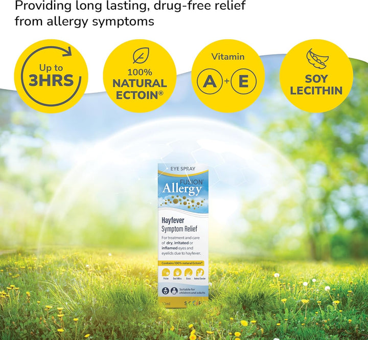 Eye Spray with 100% Natural Ectoin - Hydrating Drug Free Treatment for Hay Fever Symptoms and Dry, Irritated Eyes (10 Ml - 220 Doses)