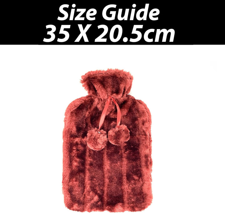 2L Hot Water Bottle with Luxury Cosy Fur Provides Warmth and Pain Relief, Standard for Hand Feet Warmer, Neck Shoulder Relief (Hot Rose Red Cover), 1.0 Count