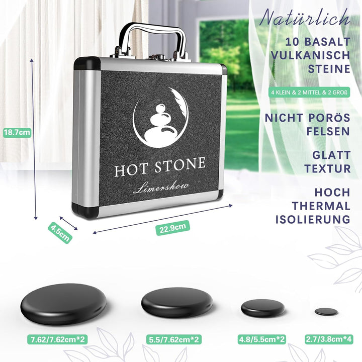 Professional Basalt Hot Stone Massage Set - 10 Piece Portable Electric Warmer for Relaxation & Spa Treatment