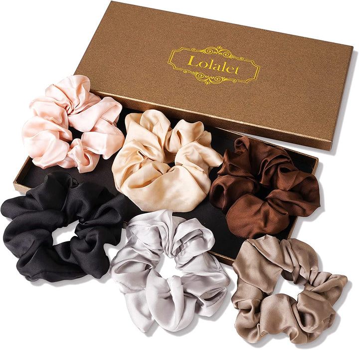 Scrunchies for Women Girls, Satin Hair Scrunchies Softer than Silk Hair Ties, Big Scrunchy Ponytail Holder with Elastic Hair Bands for Thick Thin Curly Hair -6 Pack, Style A