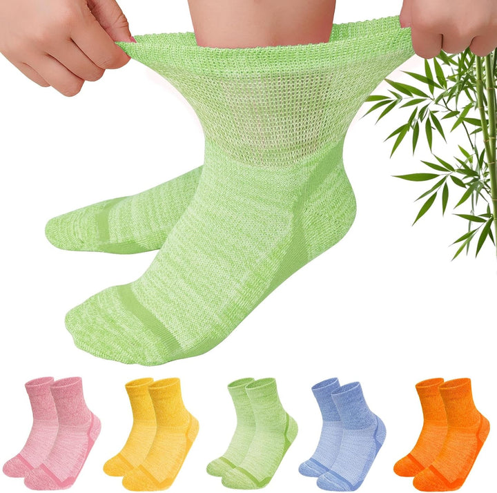Bamboo Diabetic Socks for Women: Extra Wide Top Ankle Socks for Men - Non Elastic Gentle Loose Seamless for Swollen Feet Size 6-11 5 Pairs