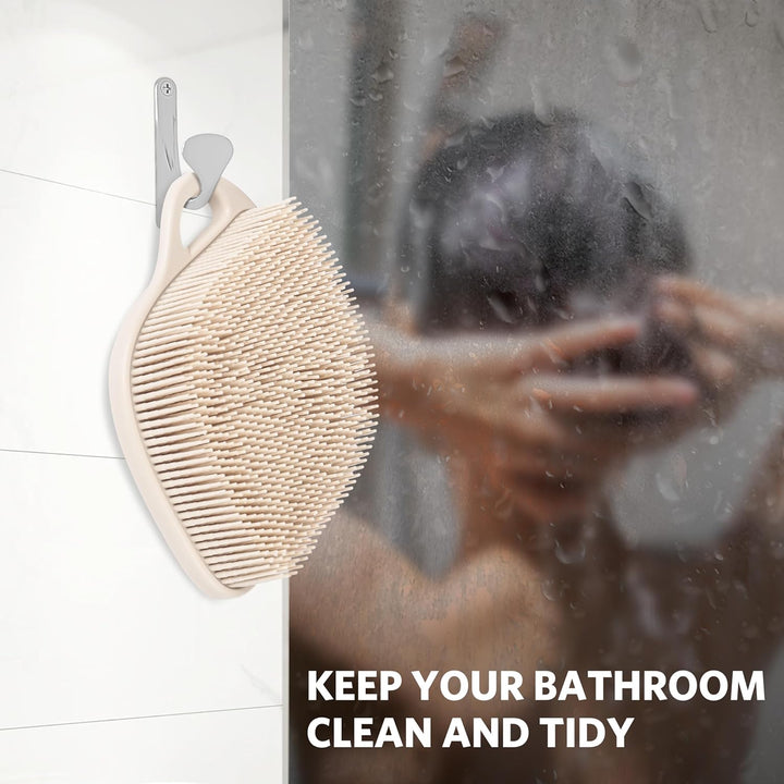 Silicone Body Scrubber, Gentle Exfoliating Shower Scrubber for Sensitive Skin, Leaf Shaped Silicone Loofah Body Brush with Lathering Bristles, Oatmeal