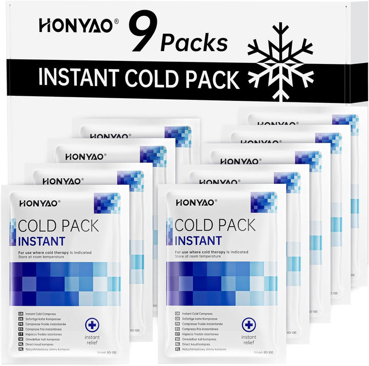 Instant Ice Pack, 9 Packs Disposable Instant Cold Packs, Ice Packs for Sports Injuries, Cold Compress for Pain Relief, Swelling, Inflammation, Sprains, Toothache, Athletes & Outdoor Activities