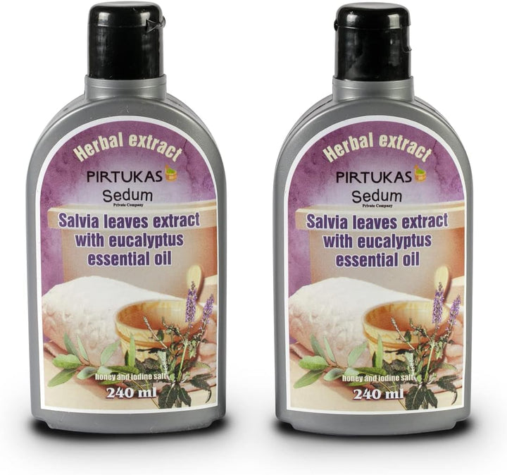 Natural Herbal Extract for Sauna, Massage, Broom Soaking - Sauna Infusion with Salvia Leaves Extract with Eucalyptus Essential Oil, Honey and Iodine Salt - 240Ml