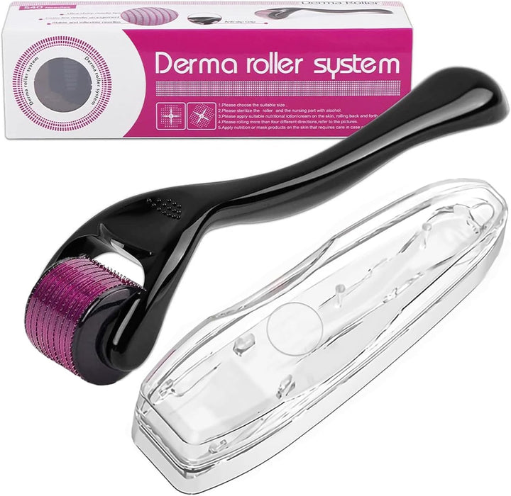 Derma Roller Microneedle Roller for Face 0.5Mm Needle 540 Micro Needle Roller Skin Care for Wrinkles, Derma Roller for Men Matte Black Beard Roller Beard Roller Hair Growth Kit with Case for Men Women