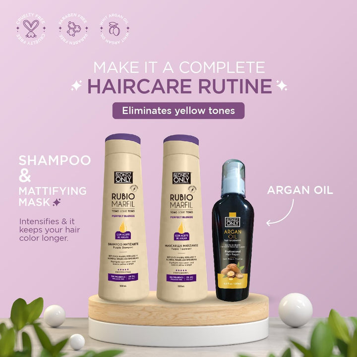 Hair Purple Toning Mask | Eliminates Brassiness | Neutralizes Yellow & Orange Tones | Rubio Marfil Blonde Pearl with Argan Oil Perfect Blonde (Beige) 11.8 Fluid Ounce (350 Ml)