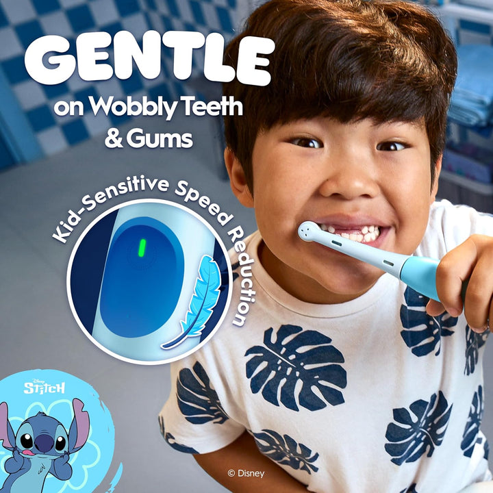 Io Kids Disney Stitch Electric Toothbrush, 1 Toothbrush Head, 1 Travel Case, 3 Modes with Kid-Friendly Sensitive Mode, 2-Min Music Timer, for Ages 6+