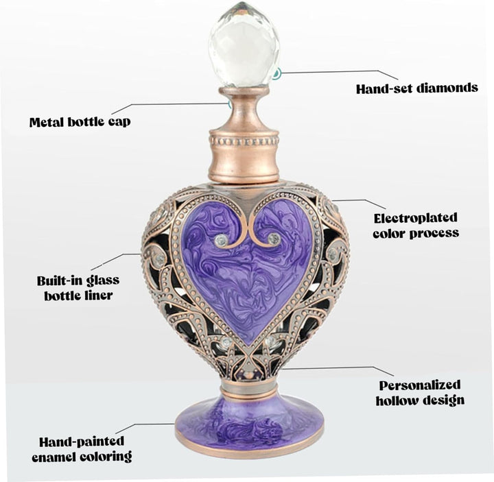 Perfume Bottle 12Ml Purple Vintage Perfume Bottle Crystal Openwork Exquisite Refillable Metal Empty Container for Women, Antique Bottles
