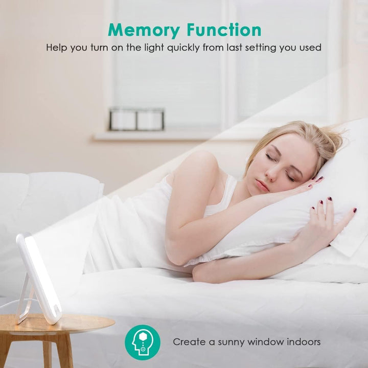 SAD Lamp 10,000 Lux, Daylight Lamp with Memory Function & 4 Timer Settings, Stepless Brightness, Portable UV Free Therapy Lights Lamp Sun for Home/Office